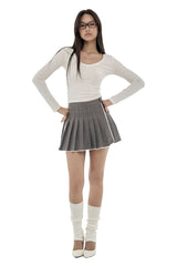 Crepe lace pleated skirt, Gray