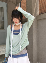 Levui Summer See-through V-Neck Layered Long Sleeve Tee