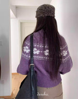 Purple Snow Turtleneck Cropped Knitwear