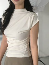 Half Neck Pintuck Short Sleeve T