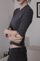 26SS★ [ EEUN BASIC ] Chewing Three Quarter Slim T-shirt