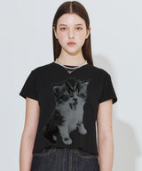 キトゥンハーフトーンTシャツ_ブラック