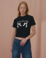 プリンセスツインリボンクロップTシャツ-BLACK