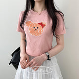 Nuto Bear Print Crop Short Sleeve T-Shirt