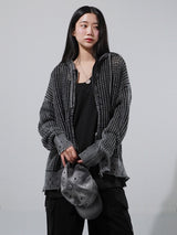 (UNISEX) ダイメッシュフードジップアップニット