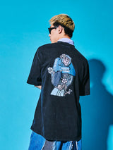 Sakura Animals Black Denim Washed T-Shirt (Ape)