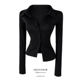 Slim Collar Button Top (2color)