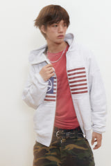 Finger Logo America Crop Hood Zip-Up (Light Gray)