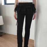 Higet shirring wrinkle bottom slit layered banding long leggings pants