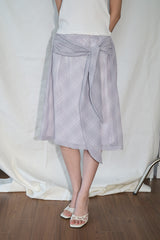 Layered Check Wrap Midi Skirt (Gray)