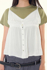 Pure shirring sleeveless blouse