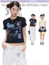 BETWEENAND "Magic Book" Two-tone Time Vine Fit Short T-Shirt Summer New Short Sleeve