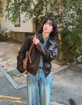Brick pocket leather jacket
