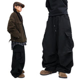 Wide Wool Pleated Cargo Pants