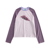 Riverstone Plus フルーツプリント ラグラン袖 コントラストストライプ 長袖Tシャツ