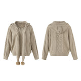 Vintage Knit Balaclava Hood Cardigan Set