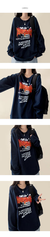 Venom Flame Lettering Reverse Printing Overfit Long Sleeve T-shirt