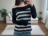 ストライプ オフショルダー Tシャツ