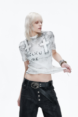 Distressed Cross Studded T-Shirt