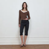 C LACE BUTTON T-SHIRT_BROWN