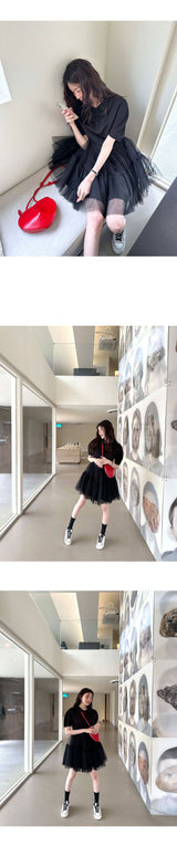 [SALE] Short sleeve collar lace puff dress