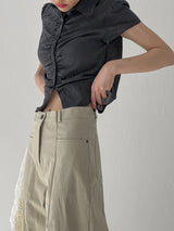 Check Shirred Short Sleeve Blouse