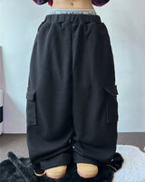 WAFFLE PUNCHING 🧇WIDE CARGO PANTS 🩶🖤2CCOLOR
