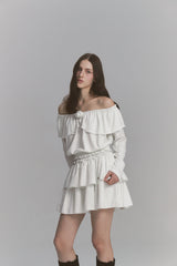 Tweed Cancan Frill Skirt White