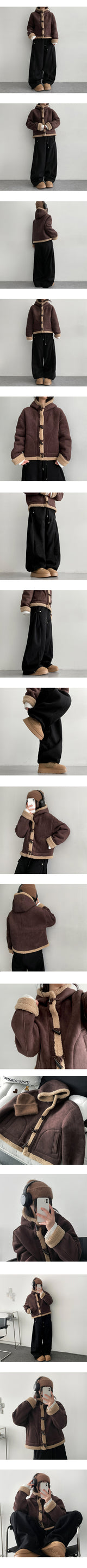 E-Tion High-Neck Zipper Tteokbokki Wool Hoodie Mustang
