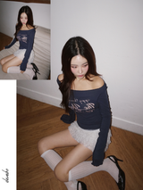 ネイビーレタリングレースロングスリーブTシャツ