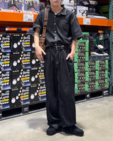 stainless steel linen wide denim jeans
