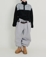 Femme Flower Pattern Quilted Fleece Long Sleeve T-Shirt (Button Detail)