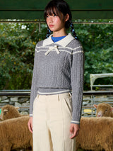 Ribbon Line Collar Wool Knit (Gray)