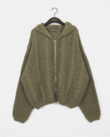 Choc Thick wool Bokashi twisted hoodie knitwear zip-up