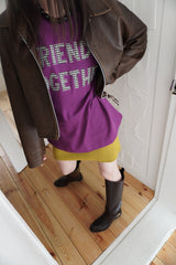  Friends Together Patchwork T Shirt - Purple (Loose Type)