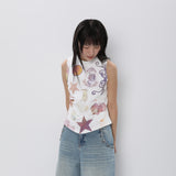 CONFUN 25SS original printed sleeveless pleated sleeveless vest top