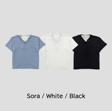 Harnel Layered Ribbed Henley Neck Short Sleeve T-shirt