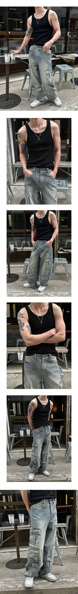 [S/S] ラインゴルジコットンスリーブレス(3color)