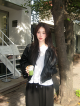EW Collar Crop Leather Blouson (2color)