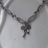[イ・ヨンジ Necklace] バレエリボン ステンレス チェーン チョーカーネックレス