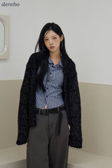 Multicolor high neck knitwear zip-up cardigan