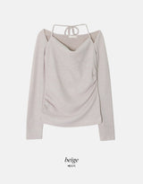 Halter Neck Ribbon Strap Off Shoulder Knit (3color)