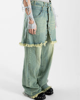 Line Up Layered Wash Denim Skirt Pants