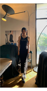 Black mini sleeveless long dress