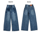 Rivet eyelet punching washed wide denim pants (Denim)