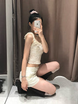 シュガーデイリーフリルレーススリーブレストップ
