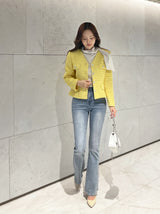 Bowl Check V-Neck Pearl Tweed Jacket