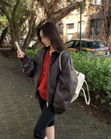 [ORIGINAL] Riven High-Neck Leather Volume Jumper