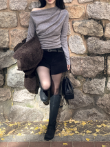 ドレープ シャーリング ワンショルダー Tシャツ (3color)