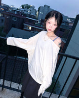 (3color) Ribbon Deep Slit Loose Fit Summer Long Sleeve Tee